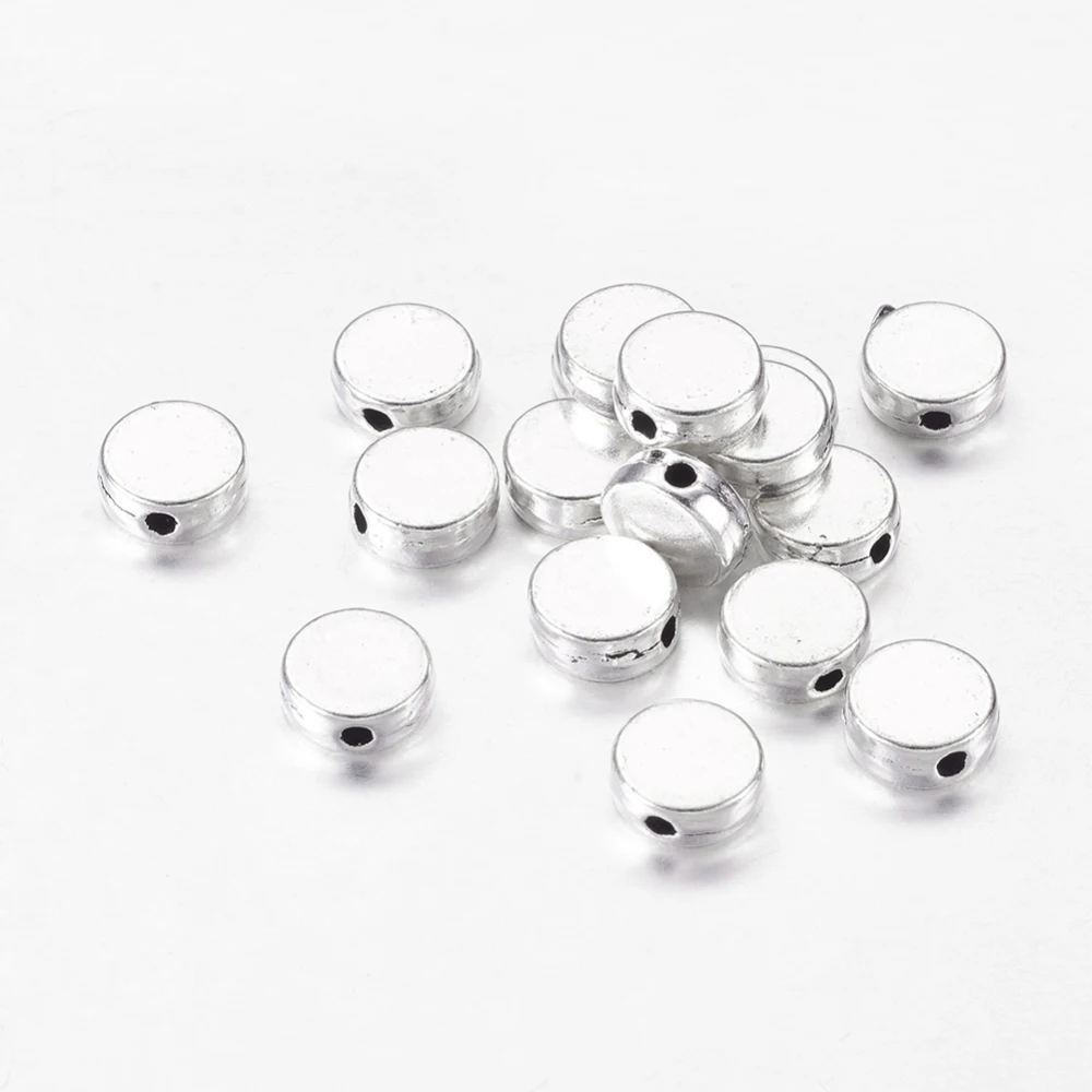 50pcs Tibetan Style Flat Round Beads 7mm Lead Free &amp Nickel Cadmium 3mm thick F70 | Украшения и аксессуары