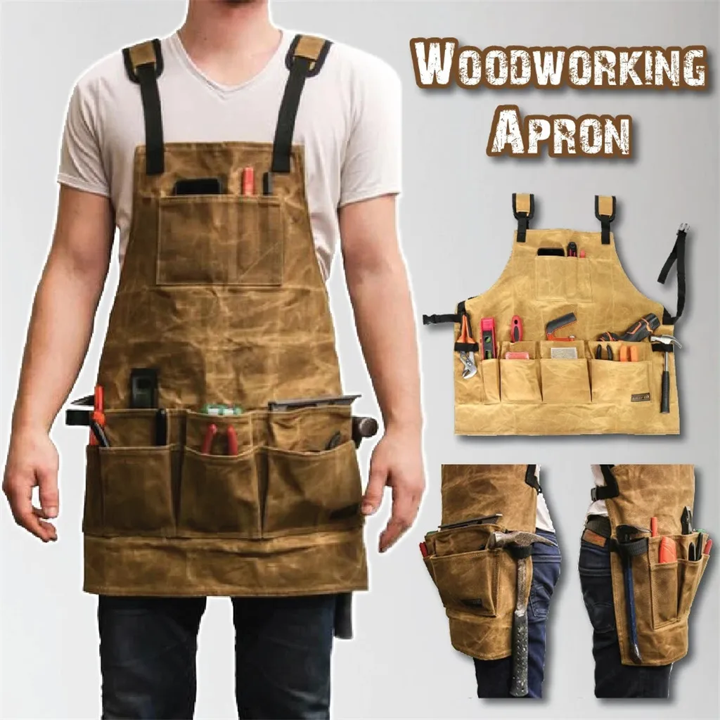 53x49cm Adjustable Multi-Pockets Tool Bib Apron Woodworking Gardening Carpenter 