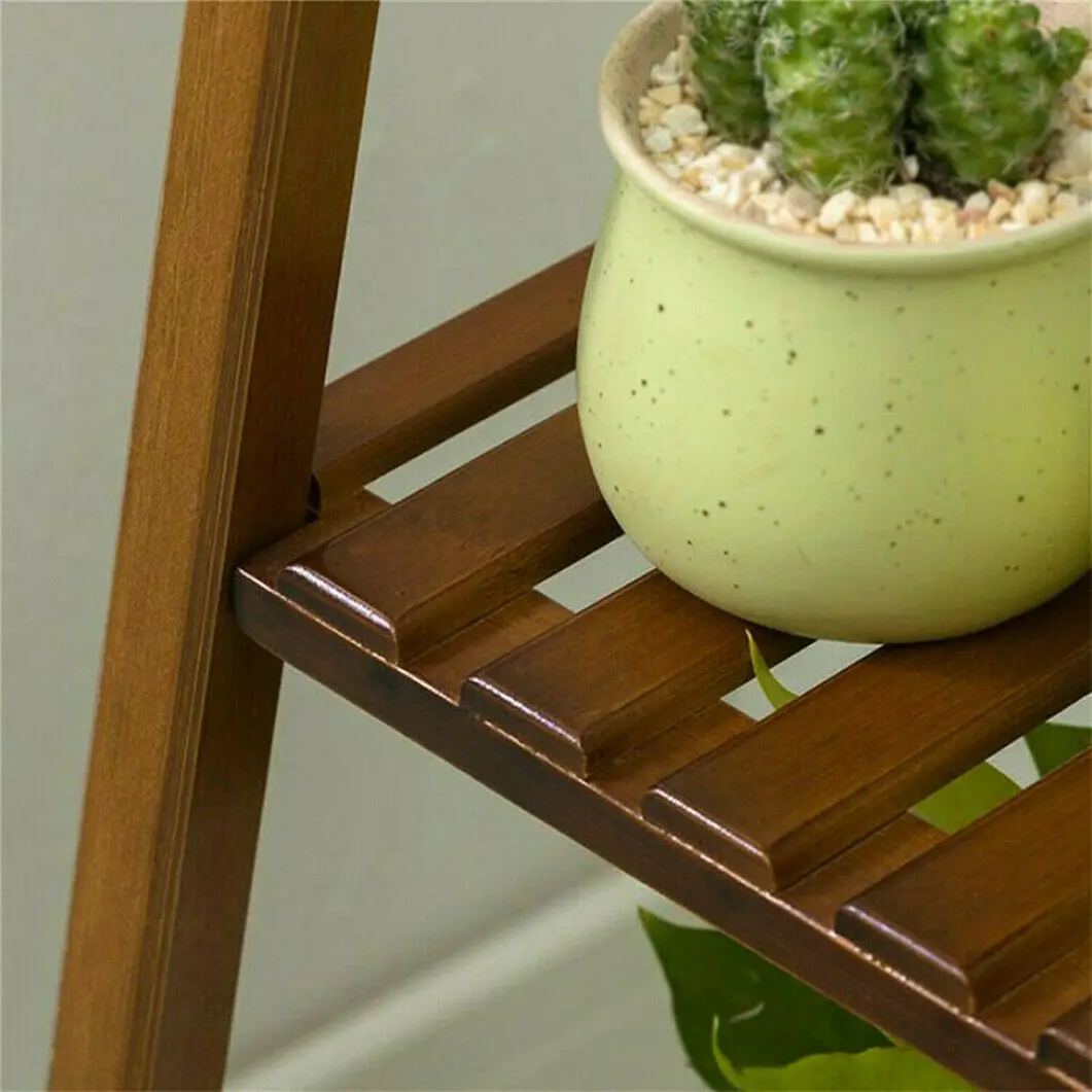 77/97/117cm Tall Bamboo Plant Stand Flower Pot Display Rack Shelf Indoor Outdoor images - 6