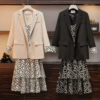 

Spring Autumn Blazers Jackets 2020 New Large Size Women's Suit Jacket Suspender Dress Two-piece Suit M259