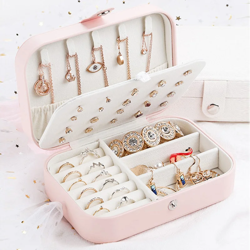 

Korean Style Girl Lady Earrings Plate Jewelry Box Portable Leather Earrings Ring Storage Box Multi-function Jewelry Storage Box