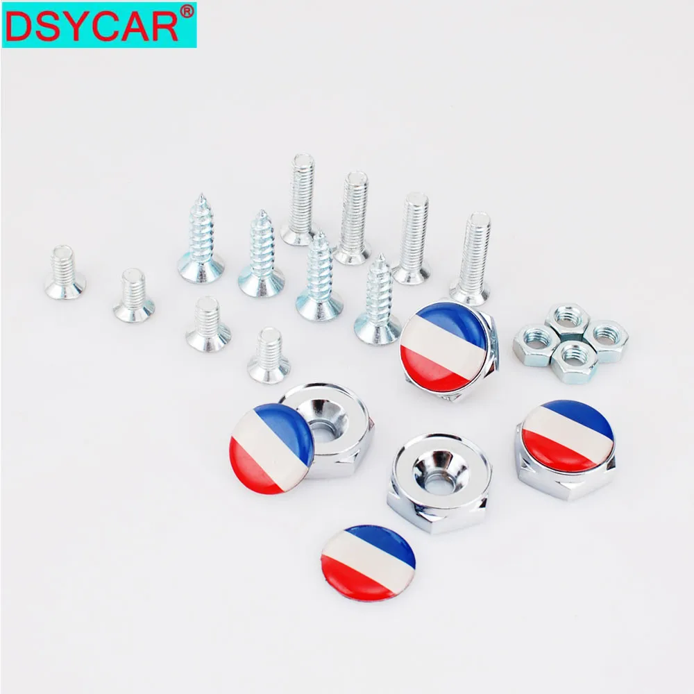 

DSYCAR 1 Set Laser Engraved France French Flag Silicon Surface Zinc Alloy Metal Cap Screw for Car License Plate Frame