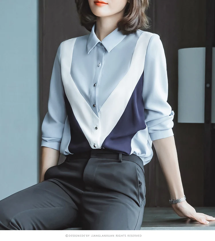 Осенние новые шифоновые рубашки женские с длинным рукавом корейские офисные женские рубашки с принтом женские топы и блузки размера плюс 6643 50