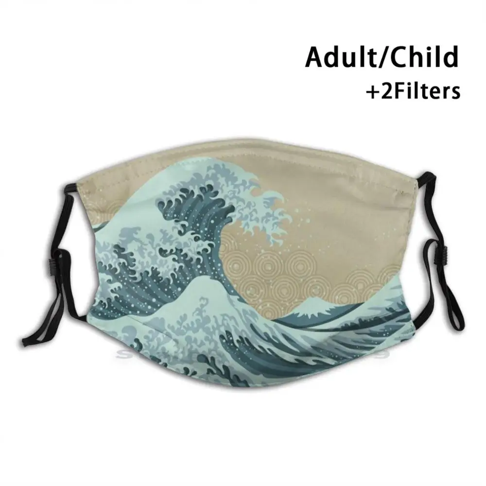 

Beautiful Japanese Waves Print Reusable Pm2.5 Filter DIY Mouth Mask Kids Blue Ocean Blue Ocean Waves Color Colorful Wave Wavey