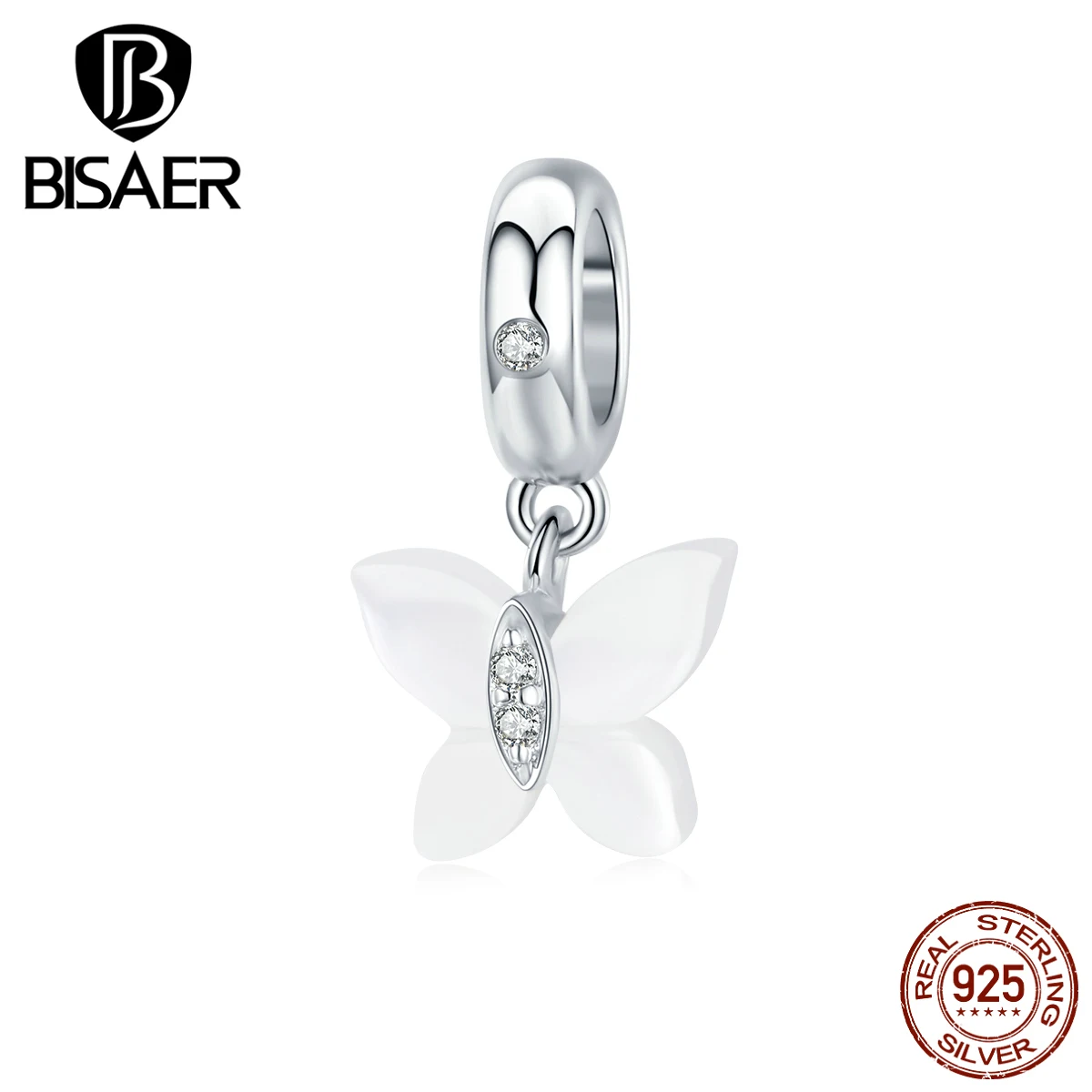 

Butterfly Charms BISAER Hot Sale 925 Sterling Silver Pure White Zircon Silver Beads Charm Bracelet Silver 925 Jewelry ECC1414