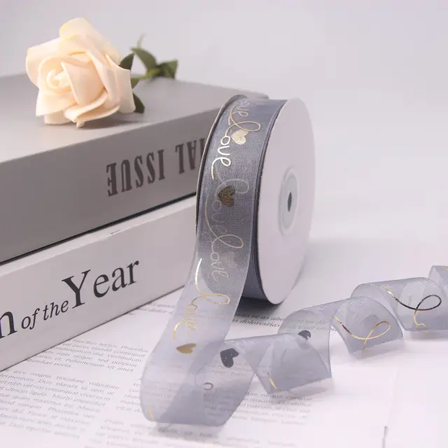 25mm Wide-Sided Ribbons Like You Confession Bowknot Wedding Gauze Christmas Party Packaging Decoration Lace Crafts Ribbon gray