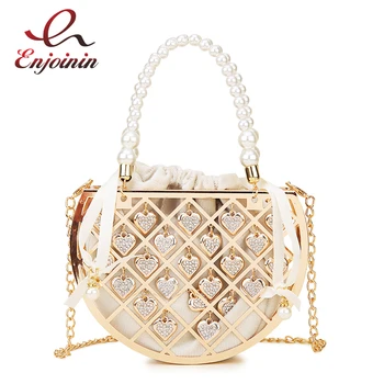 

Metal Bucket Hollow Design Luxury Women Party Evening Bag Purses and Handbags Ladies Shoulder Chain Bag Banquet Handbag Totes