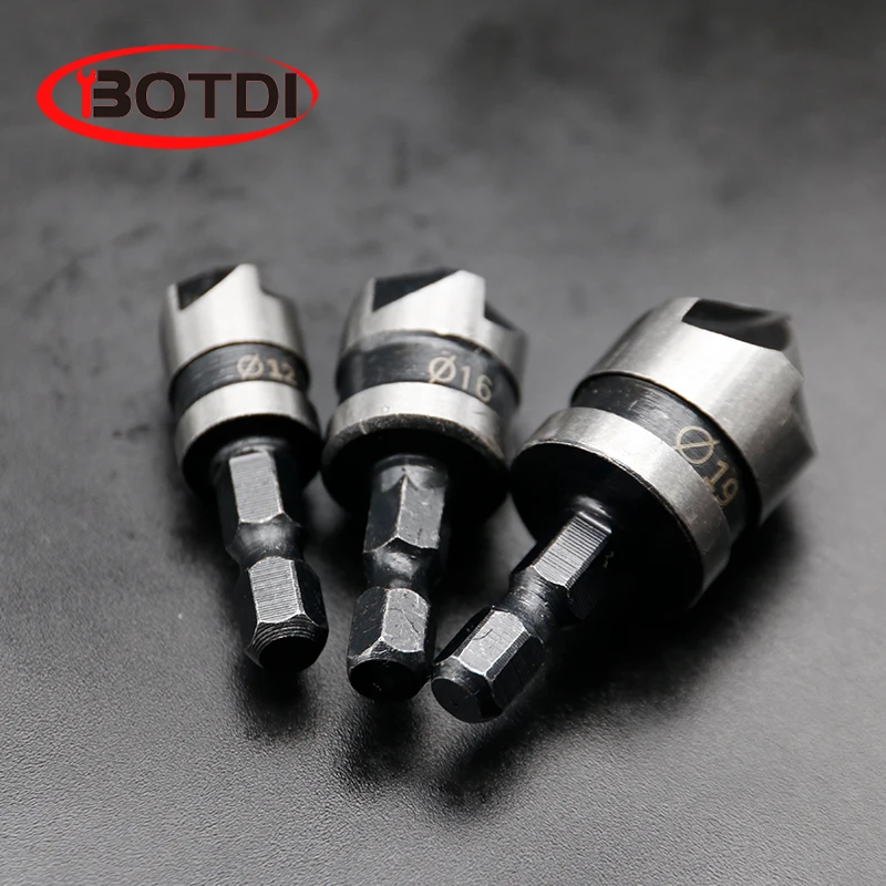 Juego de brocas 3 piezas 5 flauta para disipador 90 grados cortador biselado Mayitr Metal madera 12/16/19 мм | Инструменты