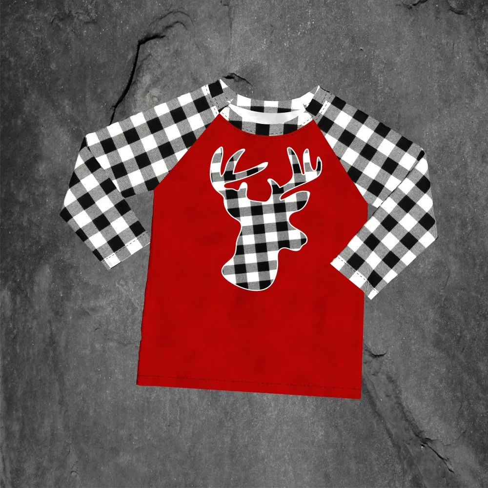 

New style Boy T-shirts Baby clothes Elk and grid pattern Boy clothes upper outer garment Free Shipping 1907281358HY