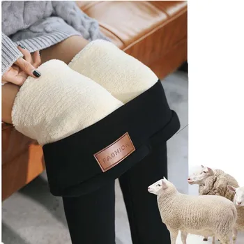 

Women Warm Leggings High Waist 2019 Fall Winter Trousers Lambskin Cashmere Wool Pants Skinny Thick Velvet Women Pant Capris
