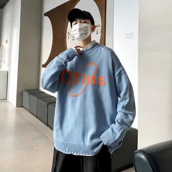 

2019 Autumn And Winter New Korean Version Of The Men's Japanese Loose Hole Hollow Design Knit Round Neck Casual Sweater