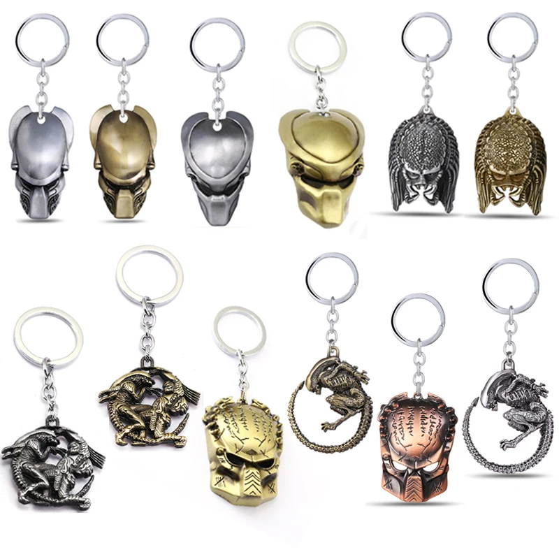Alien vs Predator Movie Keychain Alloy Predator Mask Key Chain Metal Key Ring
