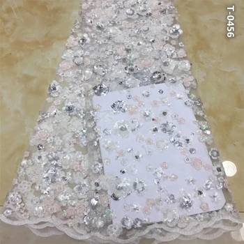 

New Luxury Blue French 3D Sequin Lace Fabric 2020 High Quality Lace Wax Print For Dress African Nigerian Tulle Lace Fabric
