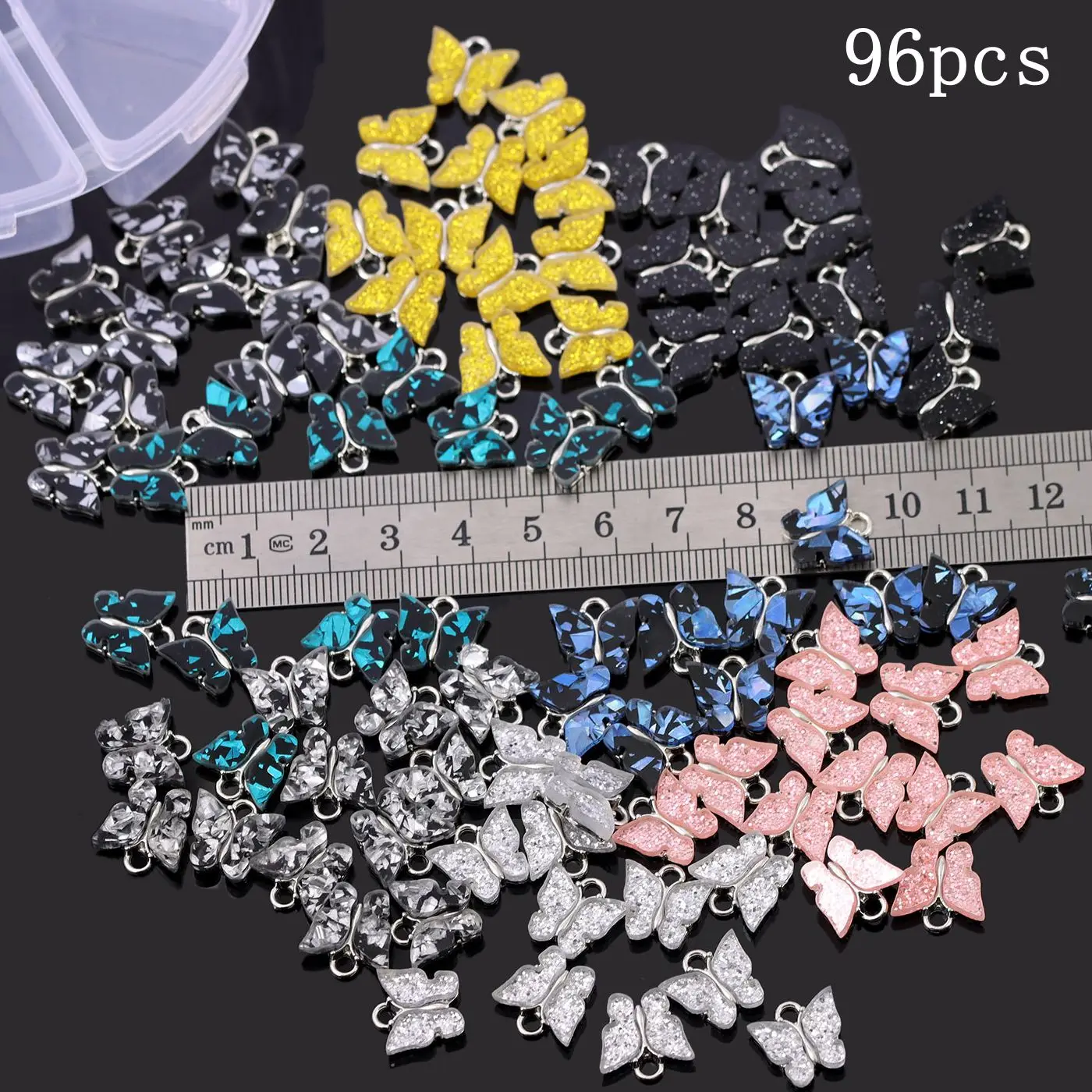 96Pcs/Lot New Shiny Colorful Acrylic Butterfly Charms Making DIY Trendy Earring Pendant Necklace Jewelry Wholesale With Free Box