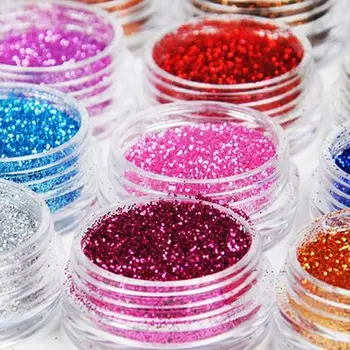 

12 Pcs Mixed Color Glitter Dust Powder Set for Nail Art Acrylic Tips Decoration