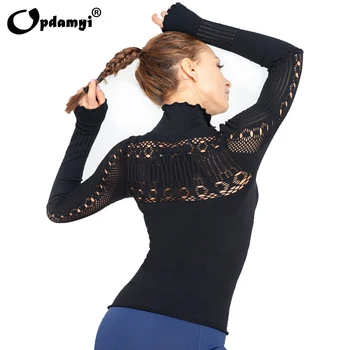 

Women's Sports Mesh Sexy Long Sleeve Tees Tops Athletic Running Slim fit Fast Dry Fit T-Shirts Seamless Girls Casual Yoga Tops