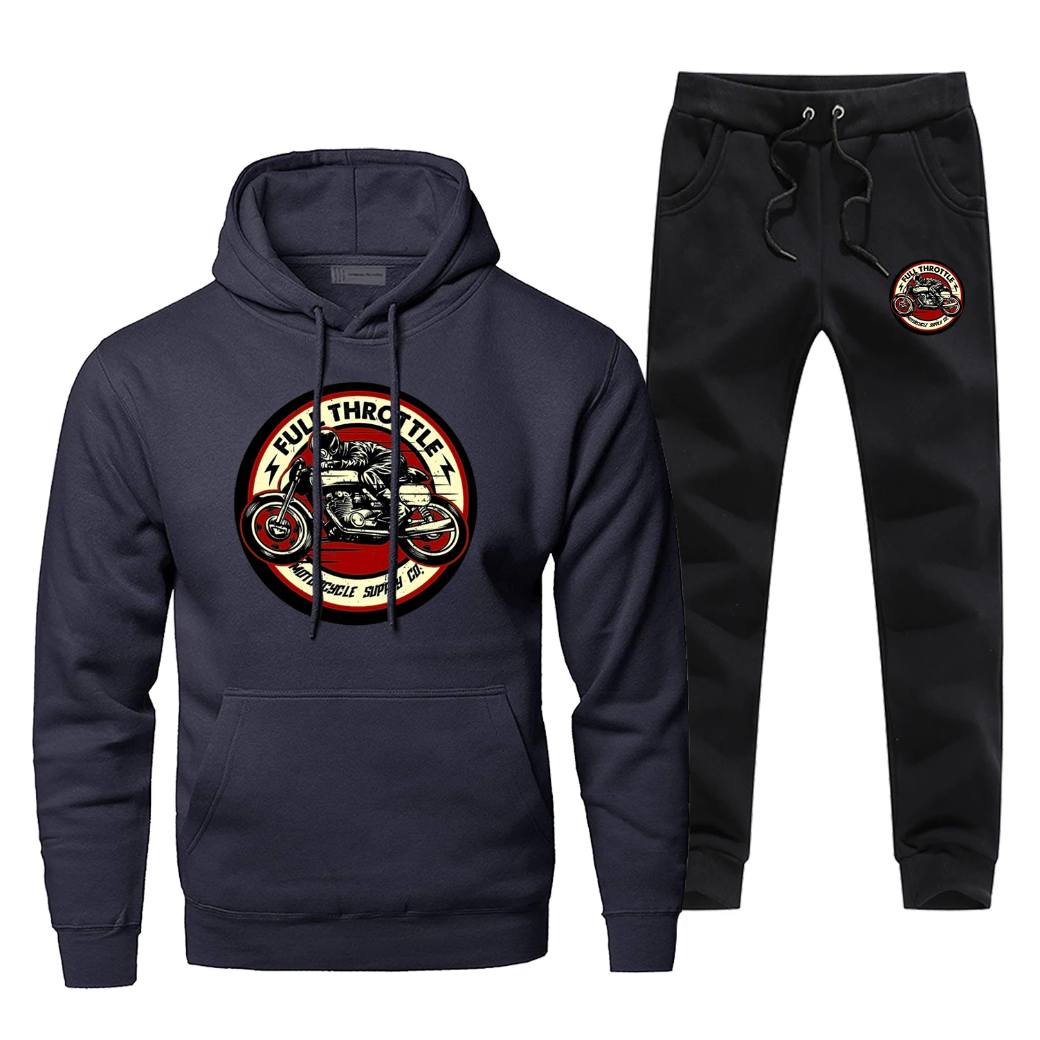 Full Throttle Cafe Sportsman Wear Racer Rockabilly Biker Fashion Balck Complete Man Tracksuit Fitness Casual Men's Sets Men Suit