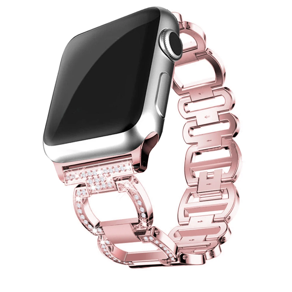Бриллиантовый ремешок для apple watch series 5 4 3 2 1 браслет для женщин из нержавеющей стали iwatch ремешок 42 мм 38 мм 40 мм 44 мм аксессуары - Цвет ремешка: Pink gold