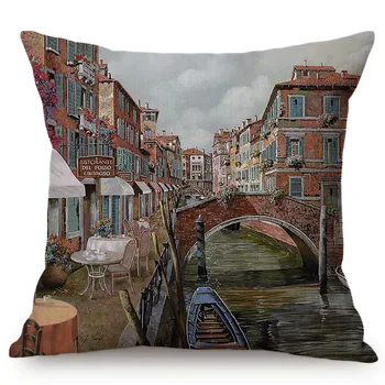 

Italy Venice Scenery 3D Oil Painting Style Home Decorative Cushion Cover Boat Famous Rivers Landscape Car Sofa Throw Pillow Case