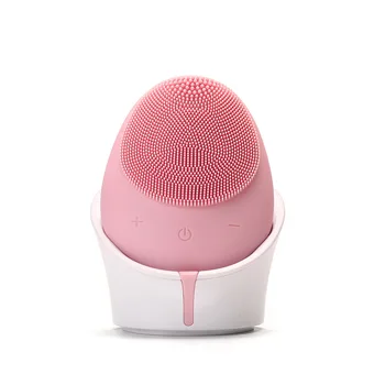 

Electric Silicone Facial Cleansing Brush Sonic Vibration Massage Wireless Charger Smart Ultrasonic Face Cleaner Pink