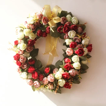 

Artificial Door Knocker Simulation Silk Rose Flowers Wreath Wedding Decoration Home Party Decor Floral Artificial Wreaths