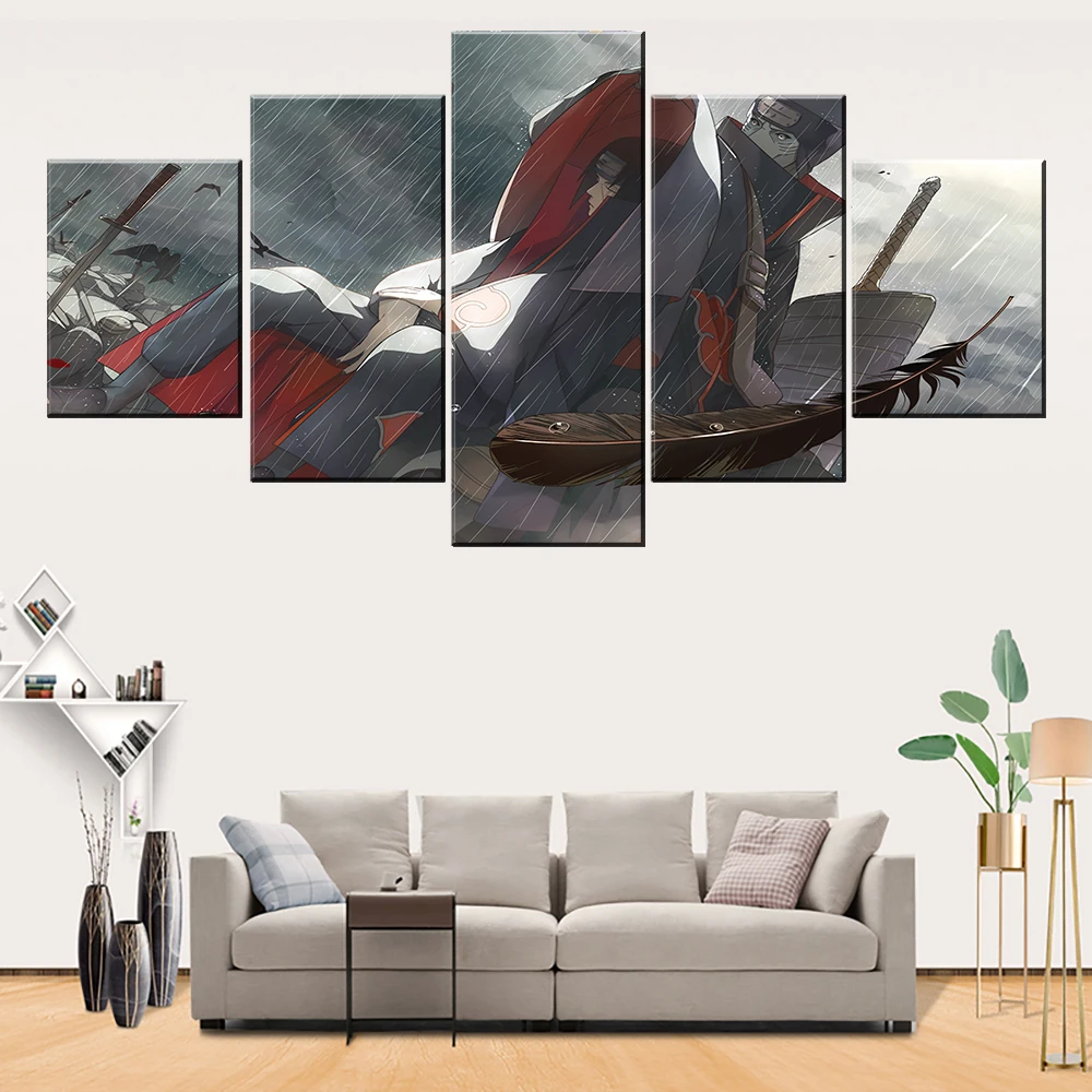 5 Piece Modern Type Style Canvas Printing Naruto Uchiha And Kisame Hoshigaki Cooperation in fighting Pictures Home Decor Wall | Дом и сад