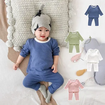 

Baby Sleepwear Newborn Toddler Boy Girl Knitted Ribbed Pajamas Set Cotton Sleepwear Nightwear Casual Clothes Outfit Home Wear