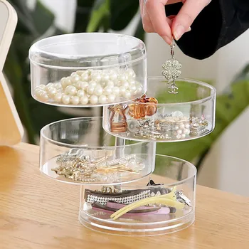 

Rotating transparent jewelry box earrings ring bracelet hairpin headdress head rope travel portable necklace storage Box