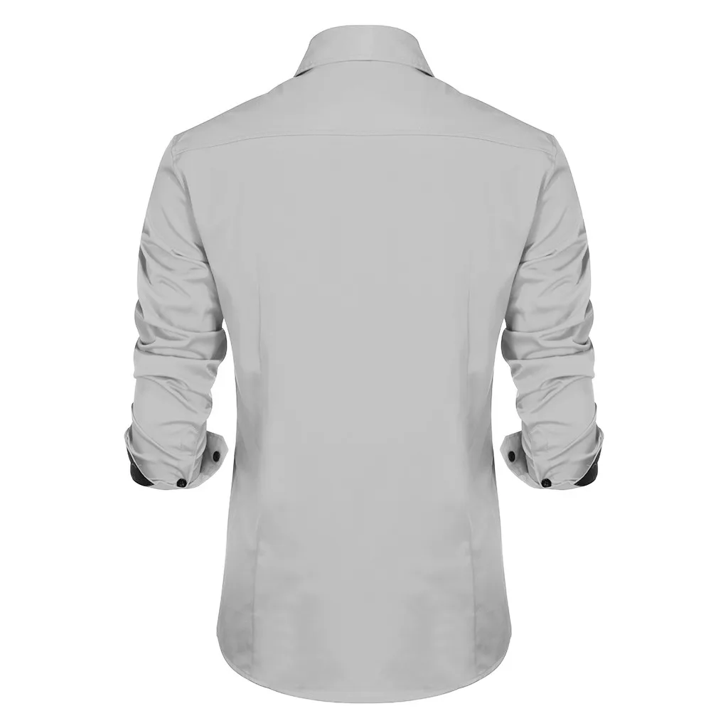 Мужская Евро-американская деловая Повседневная Однотонная рубашка с отворотом и длинными рукавами, топы, рубашки, Гавайские рубашки на пуговицах, официальные рубашки