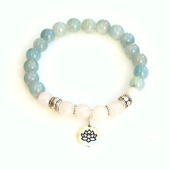 

Wholesale Natural 8 mm A Grade Amazonite Moonstone Bracelet Lotus Charm Yoga Energy Bracelet For Women Spiritual Spring Jewelry