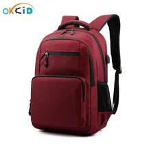 OKKID школьные рюкзаки для девочек-подростков, красный школьный рюкзак, usb зарядка, сумка для книг, водонепроницаемый рюкзак для мальчиков, сумка для ноутбука 15,6