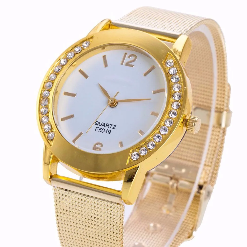 Роскошный бренд, модные женские часы, Relogio Feminino, кристалл, золотой, нержавеющая сталь, аналоговые кварцевые наручные часы, браслет, платье