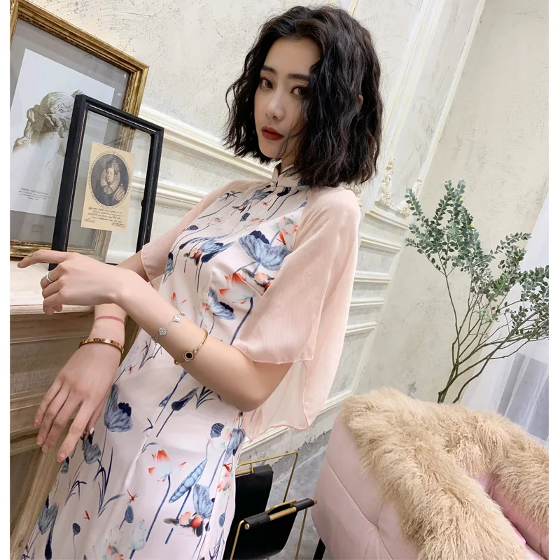 Женское платье cheongsam длиной до пола, Сетчатое платье qipao vestidos, Восточное свадебное вечернее платье, китайское платье - Цвет: color1