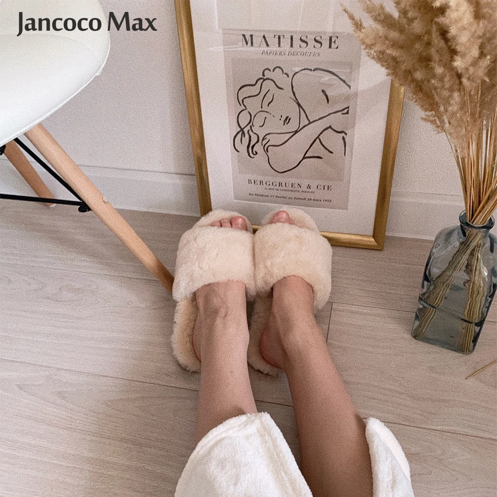 Women Slippers Warm Slippers Winter Warm Slides Sheepskin Sliders Women's Real Wool Fur Slippers Home Indoor Winter Shoes S6038