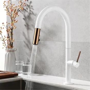 

Faucet Kitchen Tap Pull Spray White Black Brass Cold Hot Mixer Tap 360 Degrees Rotate Kitchen Accessories