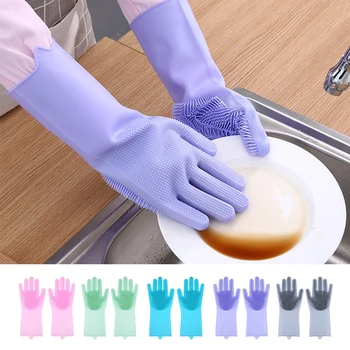 

Magic Silicone Dishwashing Scrubber Dish Washing Sponge Rubber Scrub Gloves Kitchen Cleaning 1 Pair Kitchen accessories