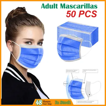 

50PC Disposable Face Cover Safety Activated Carbon Mascarillas Face Mask Personal Breathable Non-woven 3Ply Ear Loop maskelemek