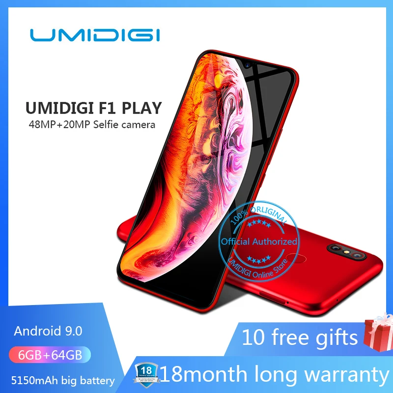 UMIDIGI F1 играть Android 9,0 48MP + 8MP + 16MP камеры 5150 mAh 6 ГБ Оперативная память 64 Гб Встроенная память 6,3 "FHD восьмиядерный смартфон разблокирована 4g