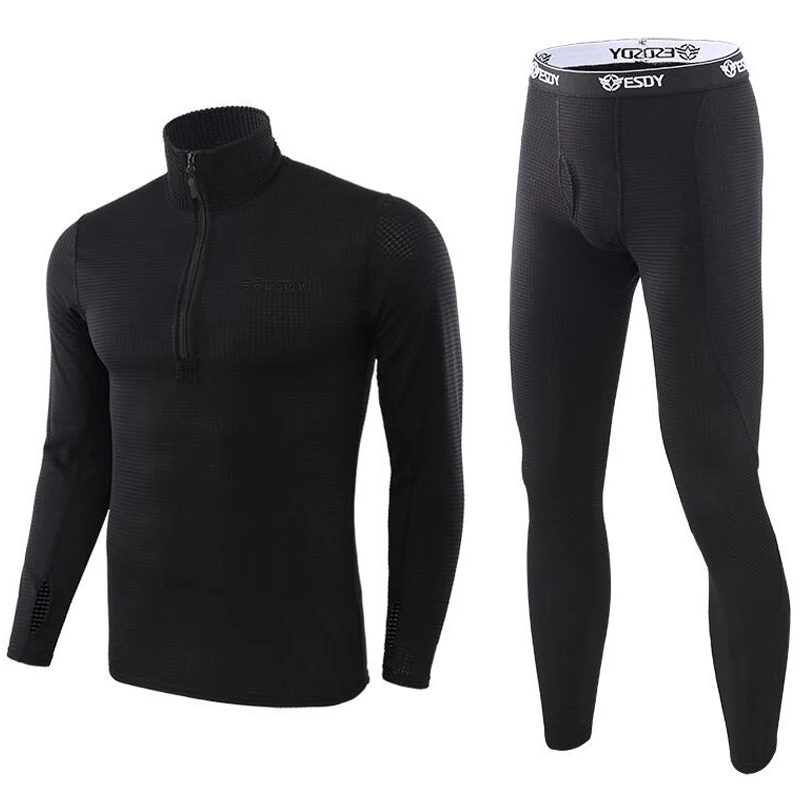 Термальность нижнее белье подштанники для мужчин спортивный костюм Спорт на открытом воздухе флис теплый дышащий эластичность Быстросохнущий термо топы, комплект со штанами - Цвет: A154Black