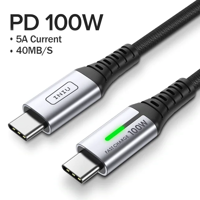 INIU - Cable de carga USB C, cable USB C a USB C de 100 W PD 5 A de carga  rápida [6.6 pies], cable trenzado de nailon tipo C a tipo C para iPhone