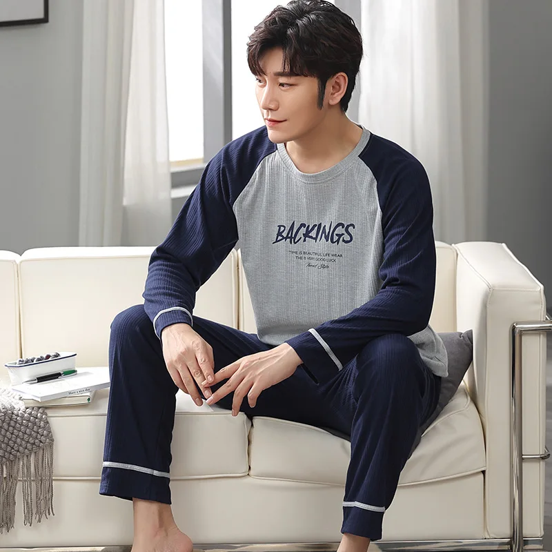 New 2022 Spring Men Pajamas long Sleeve Male Pajama Set Men Pure Full Cotton Pajamas For Men Sleepwear Suit homewear 4XL organic pyjamas Pajama Sets