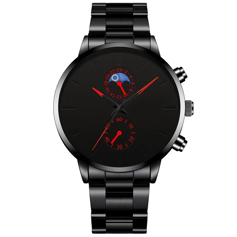 Reloj hombre Роскошные модные деловые мужские часы классические черные из нержавеющей стали аналоговые кварцевые наручные часы relogio masculino - Цвет: Black Red