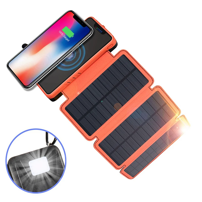 best battery pack 20000mAh Wireless Solar Power Bank with 4 Solar Panel Charger Camping Light Fast Charging Powerbank for iPhone 12 Xiaomi Samsung power bank battery Power Bank