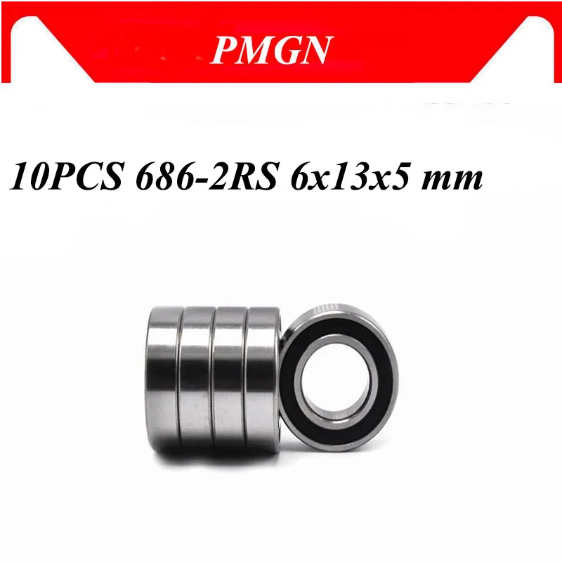 PMGN 10PCS High quality ABEC-5 686-2RS 686RS 686 2RS RS L1360 6x13x5 mm 6*13*5mm Rubber seal Deep Groove Ball Bearing afbeelding