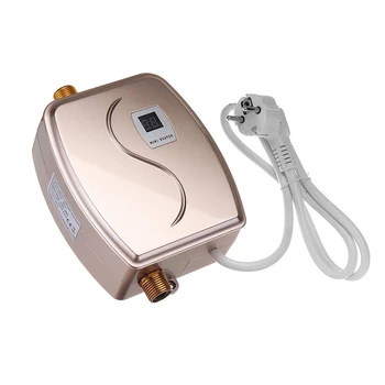 

3800W Mini Electric Water Heater Instant Heating LED Display Electric Hot Water Heater Leakage Protection Kitchen EU Plug Gold