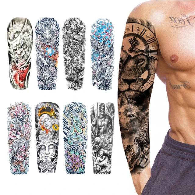 Old School Large Arm Sleeve Tattoo,Waterproof Full Temporary Tattoo Sticker  Men