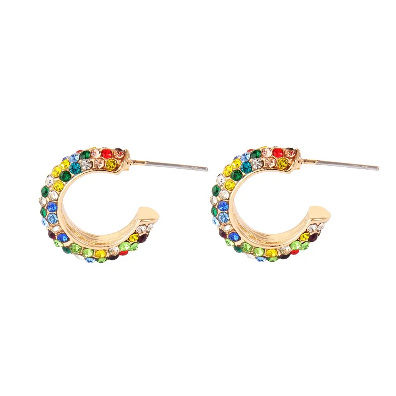2pcs-colorful Itenice, богемные серьги с кристаллами, каффы для ушей для женщин, штабелируемые С-образные стразы, каффы для ушей, клипсы, серьги, золотые ювелирные изделия - Окраска металла: 2pcs-colorful