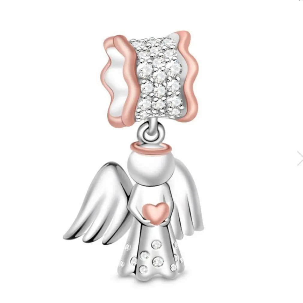 

New Silver Pendant For Bracelet Diamond Angel Pendant For Chain Gift For Girl Women'S Delicate Pink Silver Pendant