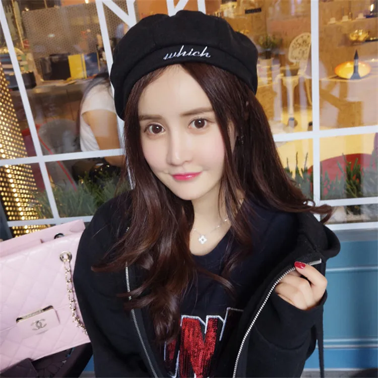 Korean-style Which Lettered Autumn Winter Versatile British-Style Woolen Beret Fashion Warm Pumpkin Octagonal Cap Children