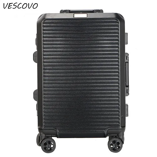 VESCOVO чемодан в стиле ретро с алюминиевой рамой 2" 24" 28 дюймов для мужчин и женщин чемодан на колесиках для путешествий чемодан на колесиках - Цвет: black